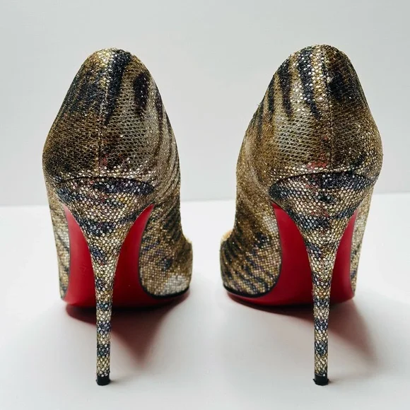 Christian Louboutin Pigalle Follies Glitter Sirene Stiletto Heels Shoes Size 37